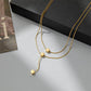 Double-layer small square necklace female small golden ball double-layer hip-hop tassel necklace sweet cool niche light luxury clavicle chain