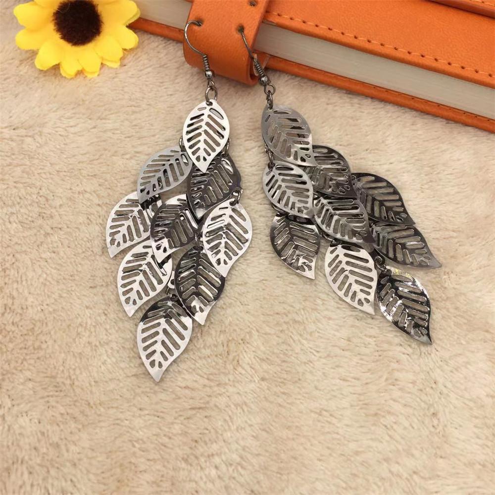 Hollow out leaf string ladies exaggerated long earrings earrings exaggerated earrings Christmas trinkets