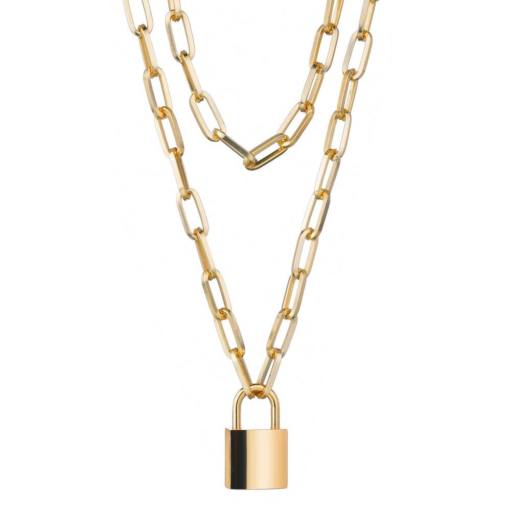 Accessories Retro Temperament Personality Geometric Pendant Necklace Double Lock Necklace