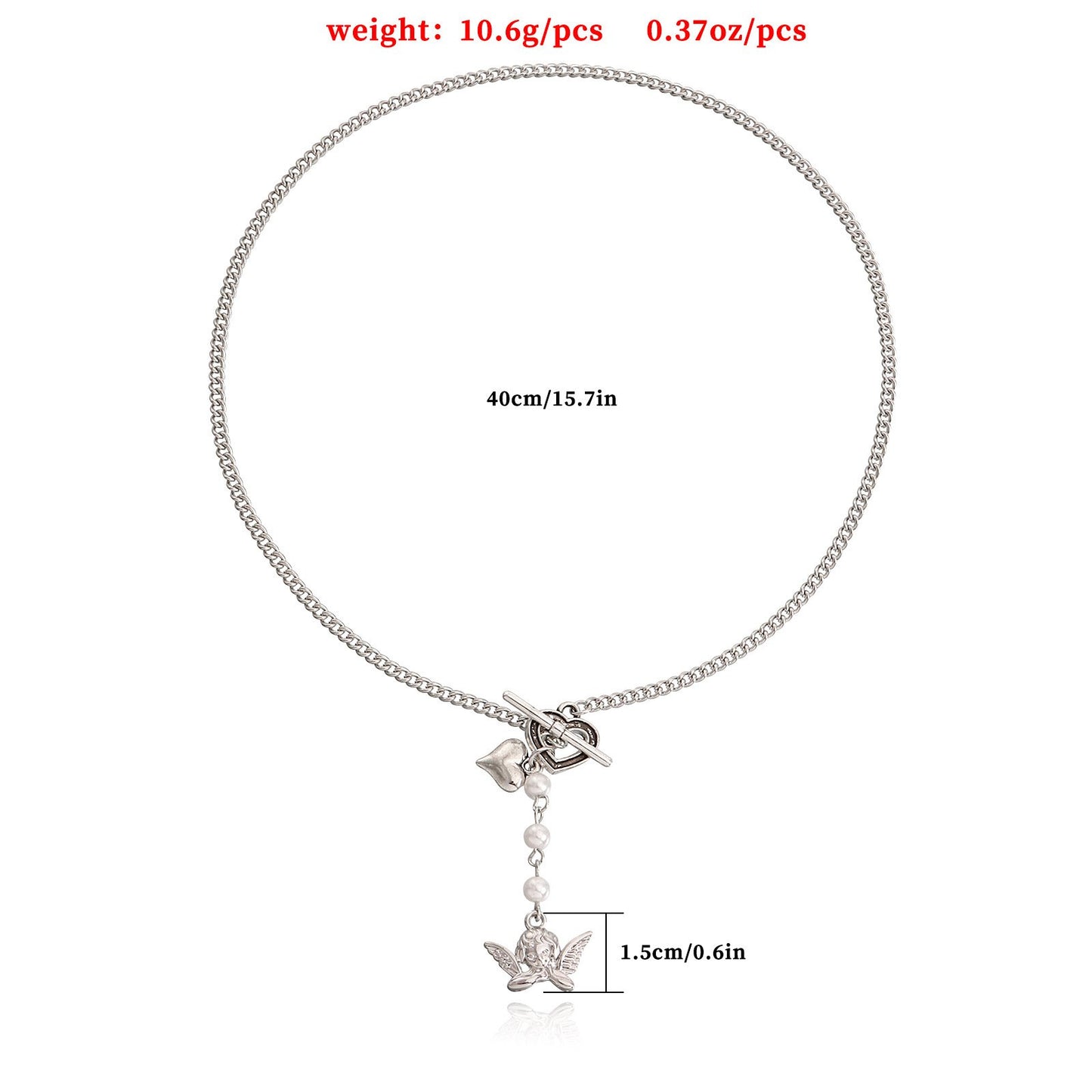 Jewelry Retro Little Angel Geometric Necklace Female Ins Temperament Imitation Pearl Love Tassel Necklace