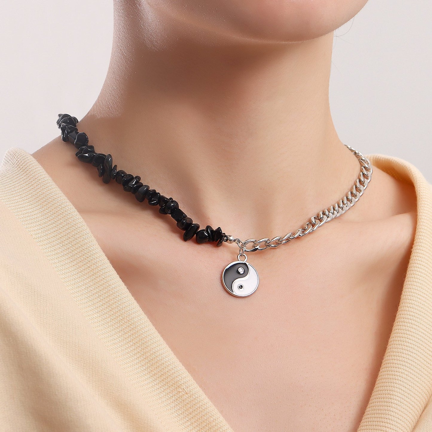 Jewelry punk little angel sweet cool dripping oil Tai Chi gossip necklace women's necklace does not fade