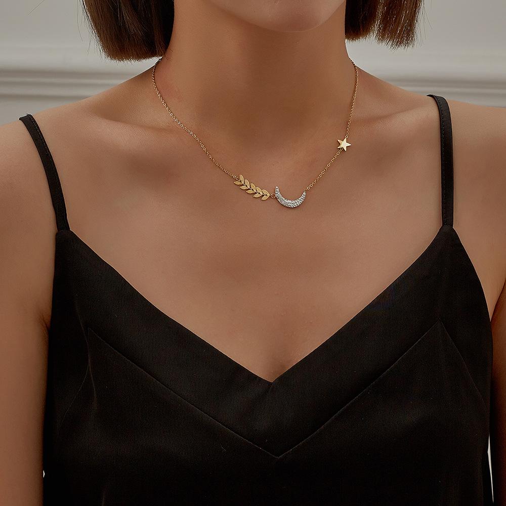 Stainless steel real gold-plated shell love matte butterfly clavicle chain star moon titanium steel light luxury necklace