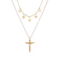 Ins personality bright five-pointed star necklace creative cross pendant temperament pearl fashion double layer necklace