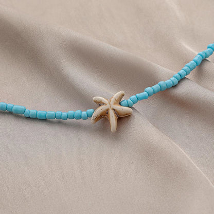 Bohemian Beach Beaded Necklace Simple Personality Versatile Starfish Beads Short Female Clavicle