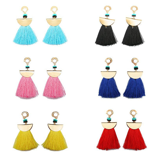 Vintage Ethnic Scalloped Tassel Earrings Fashion Colorful Exaggerated Accessories Boho Earrings