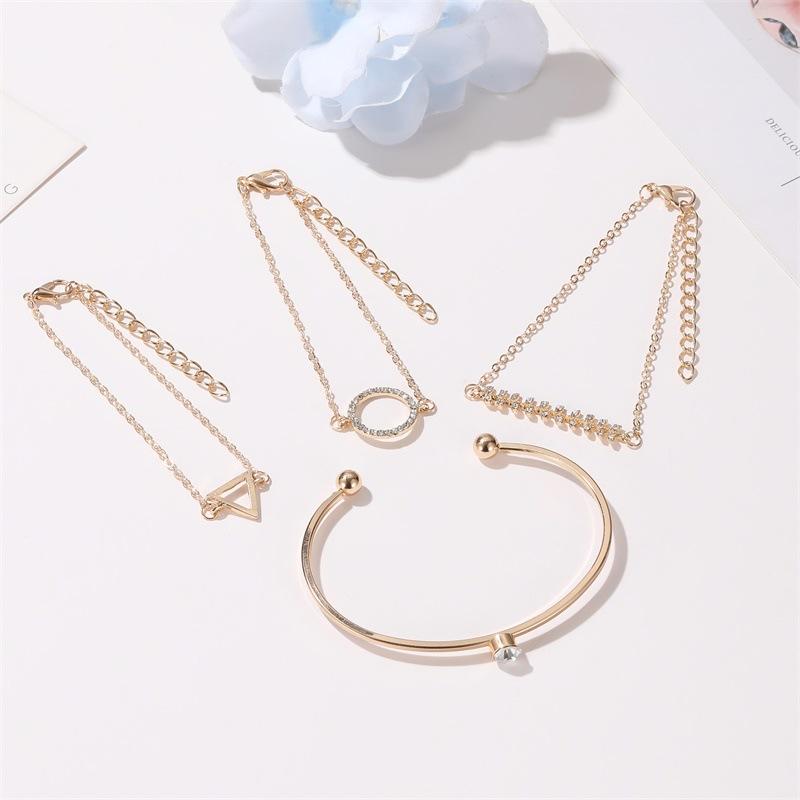 Fashion Set Bracelet Diamond Fishbone Leaf Triangular Bracelet Hollow Geometric Open Bracelet Four-piece Set