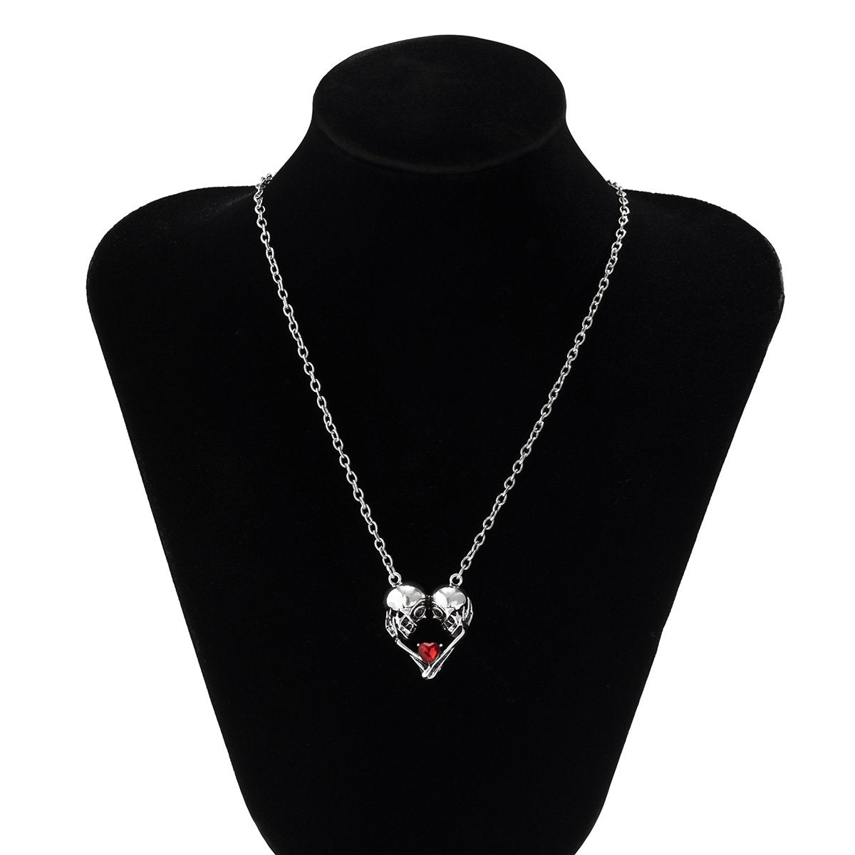 Jewelry Sweet Cool Skull Hollow Heart Shape Micro-inlaid Necklace Female Personality Dark Pendant Necklace