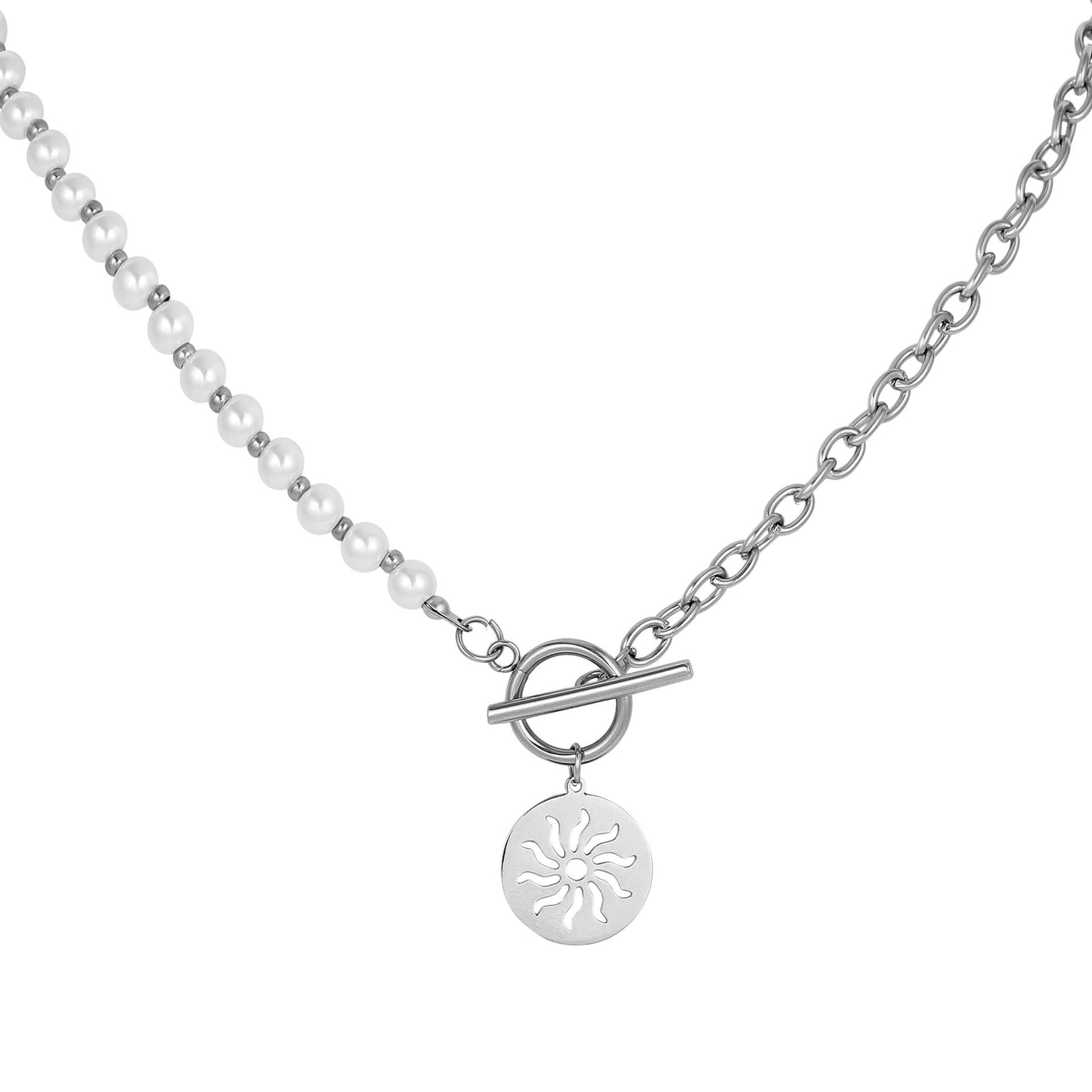 Punk hip-hop trend boy out street sweater chain simple personality stainless steel round coin OT buckle necklace