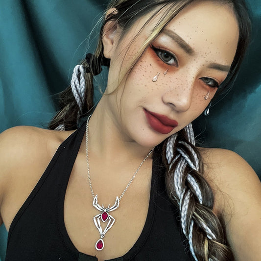 Jewelry Dark Gothic Water Drop Spider Necklace Personality Trendy Cool Halloween Gem Necklace Female