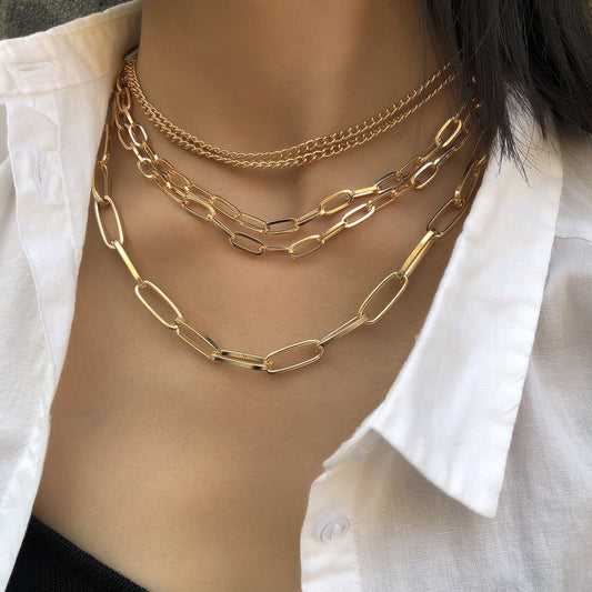 Jewelry hip-hop punk trend cross chain necklace simple multi-layer chain combination necklace female