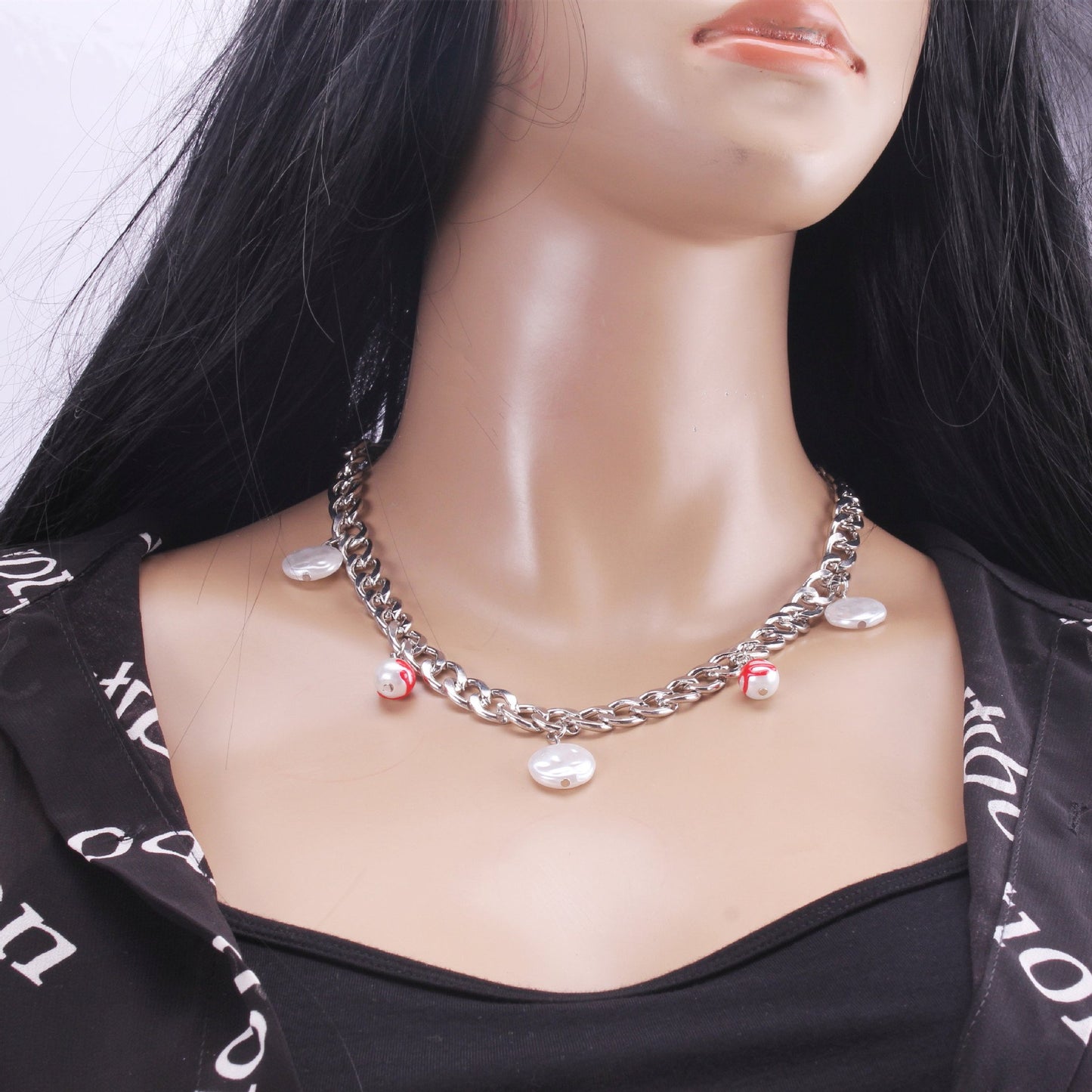 Net red trendy brand dripping blood jewelry bloodthirsty male and female clavicle chain ins pearl titanium steel necklace