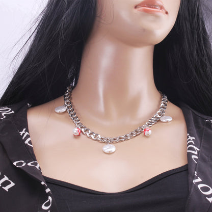 Net red trendy brand dripping blood jewelry bloodthirsty male and female clavicle chain ins pearl titanium steel necklace