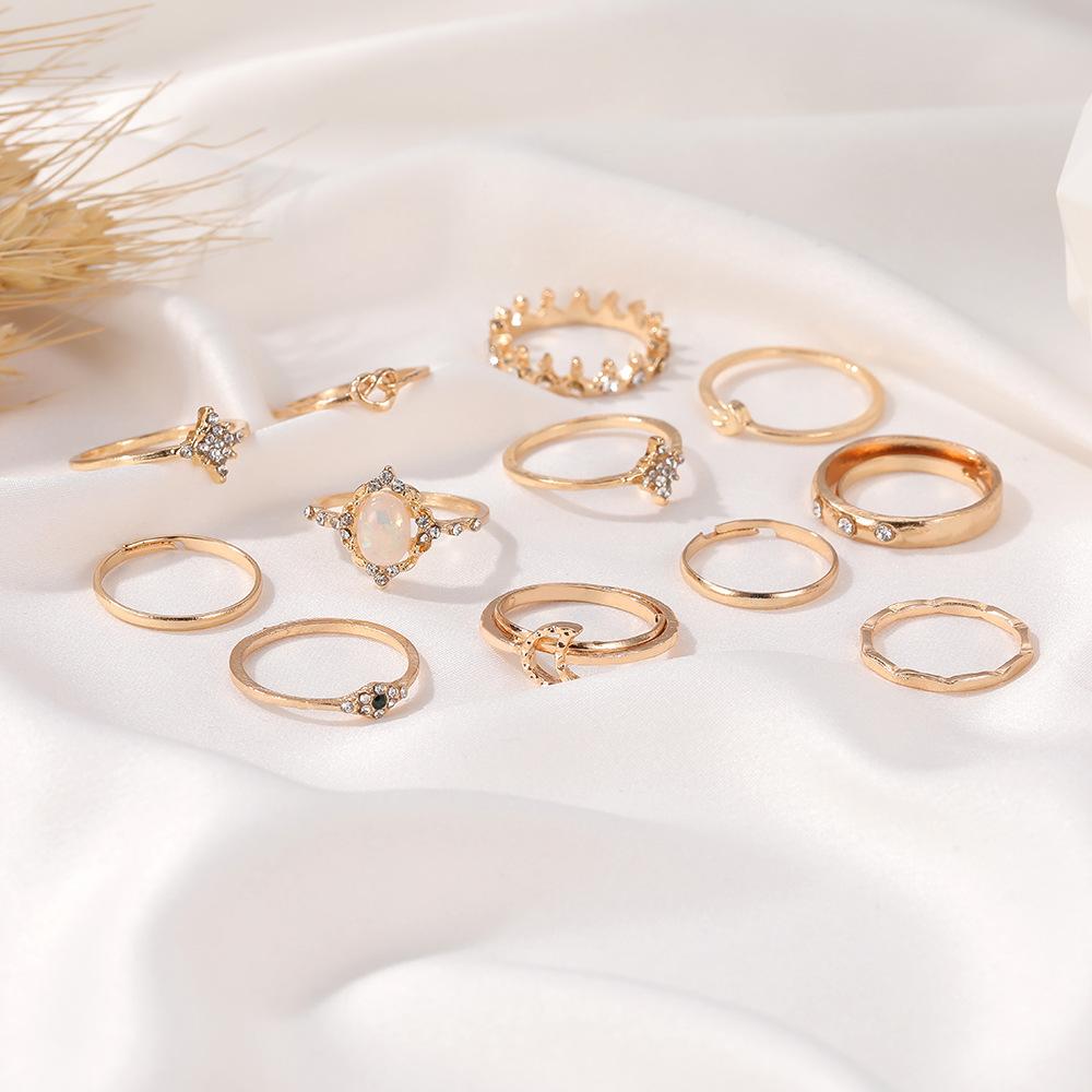 Set ring female star moon index finger ring creative retro simple alloy ring