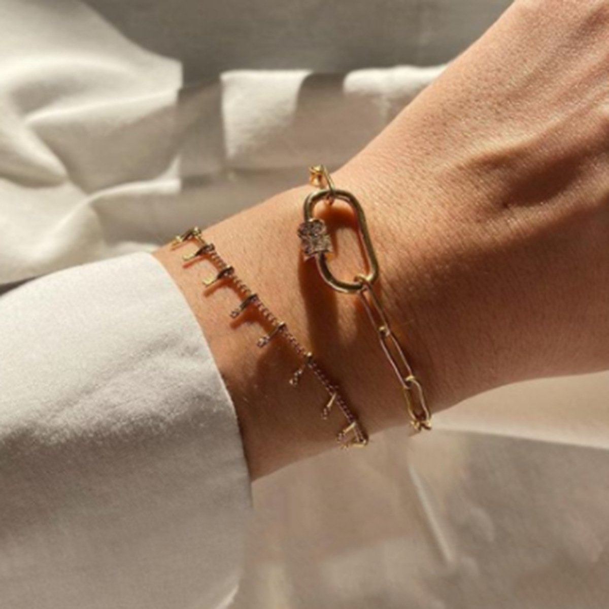 B1847 Niche internet celebrity geometric bracelet women's metal chain tassel micro-inlaid simple personality jewelry