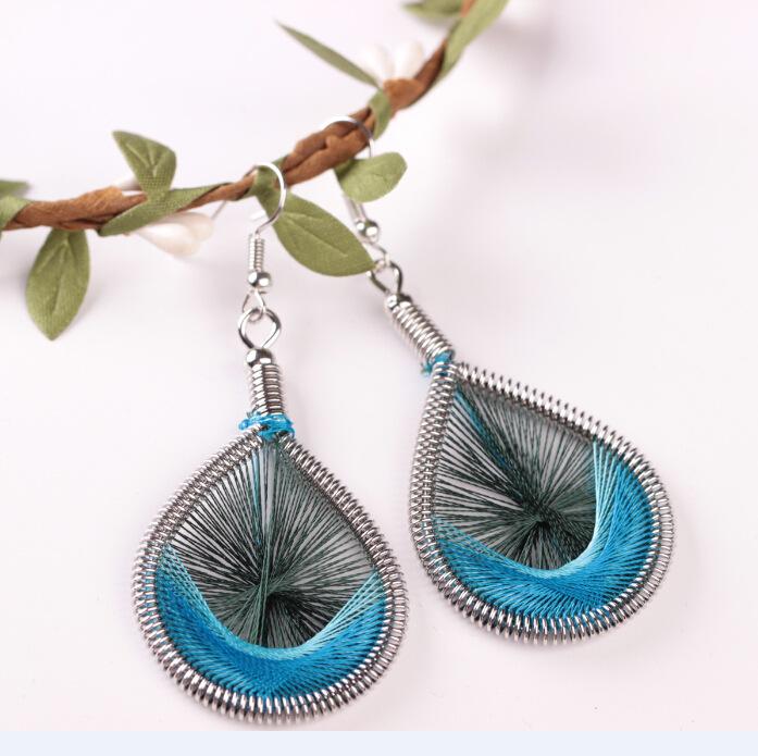 Ethnic pure handmade feather earrings silk bohemian earrings jewelry