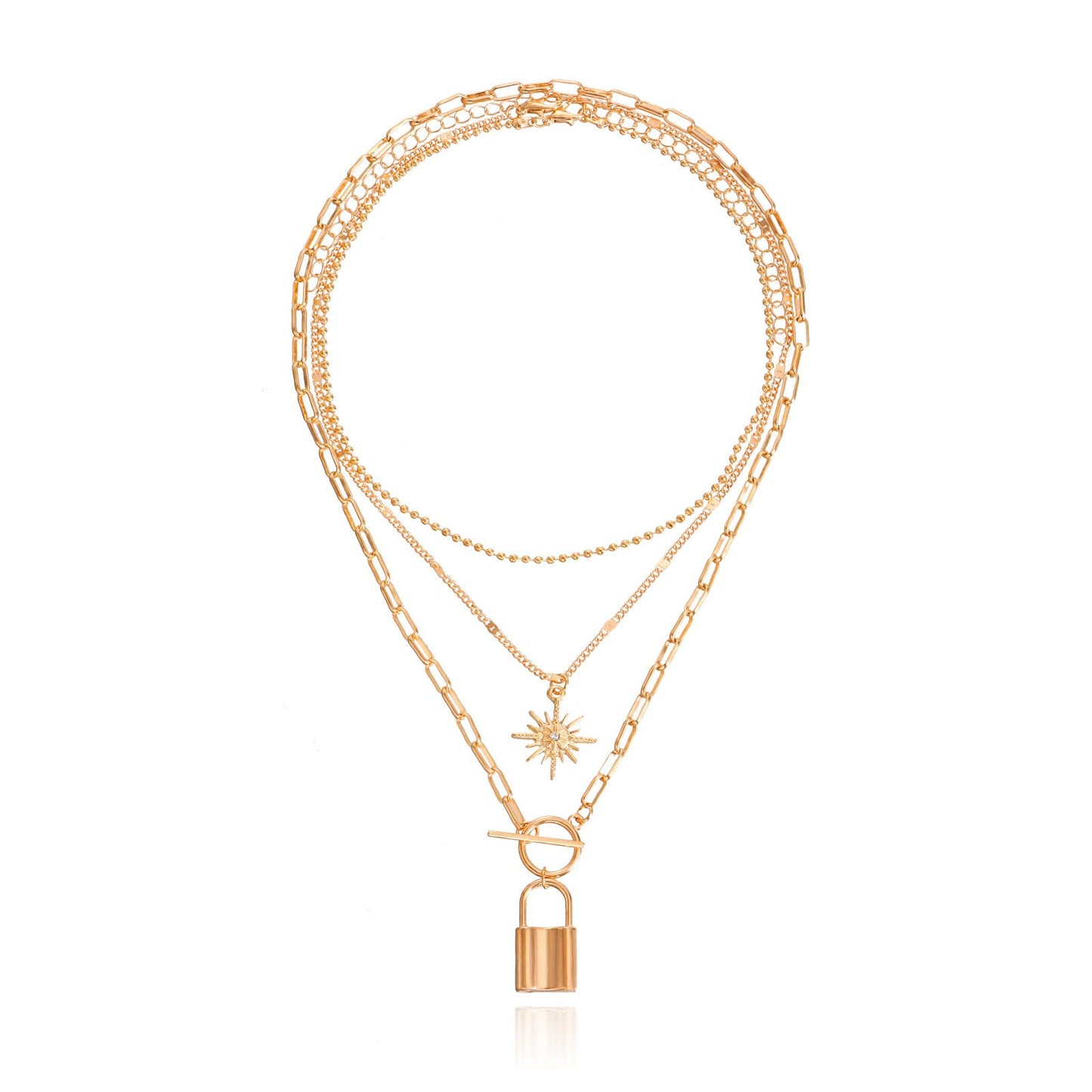 Niche Padlock Metal Exaggerated Ball Clavicle Chain Fashion Octagram Multi-layered Necklace Accessories