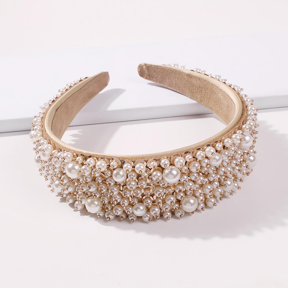 F246 trendy alloy wide-brimmed headband women's pearl sweet temperament headband going out on the catwalk light luxury hair accessories