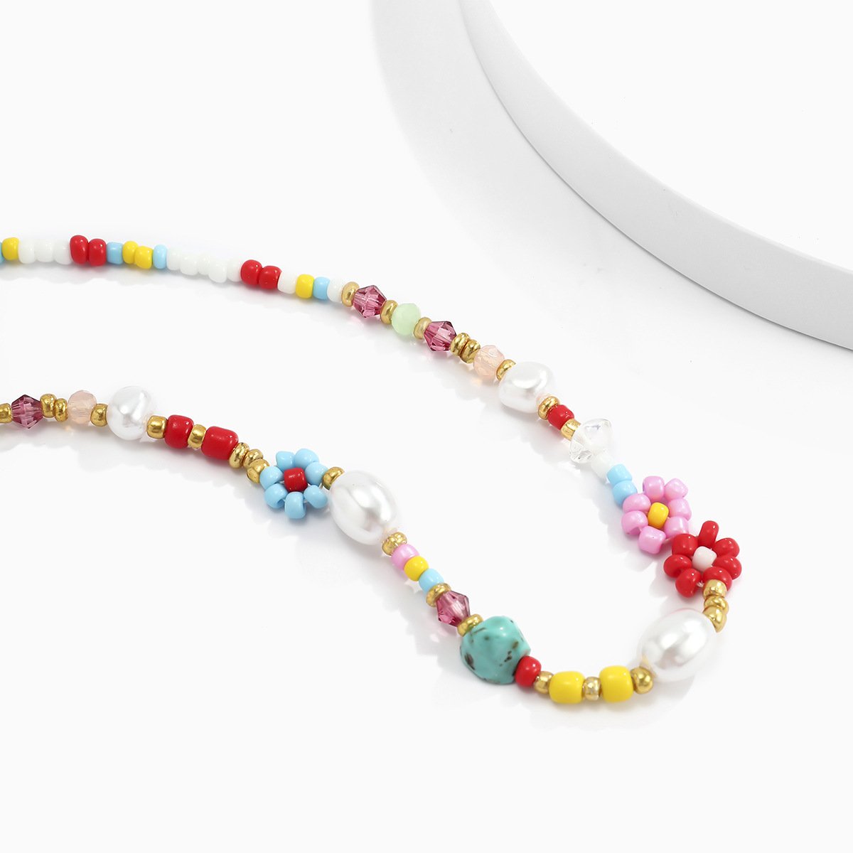 Bohemia Vacation Small Daisy Flower Necklace Simple Colorful Rice Beads Beaded Necklace Women