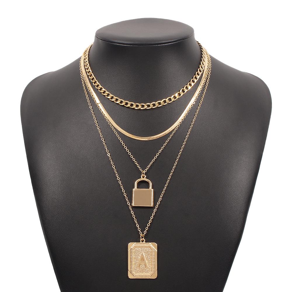 N9476 Exaggerated Letter Pendant Necklace Hip-Hop Punk Geometric Necklace Personalized Multi-layered Necklace