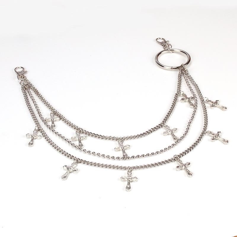 Hip-hop fashion metal multi-layer cross hanging buckle chain street trend personality pants matching