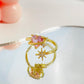 Ins pink love open ring fashion temperament micro-inlaid zircon octagon index finger ring girlfriend gift
