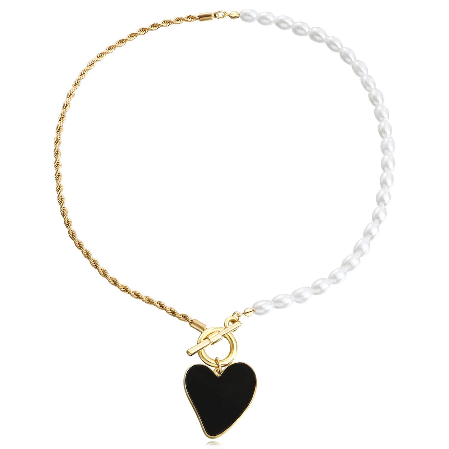 Jewelry trendy stitching half pearl twist chain black love mother-of-pearl necklace female sweater chain