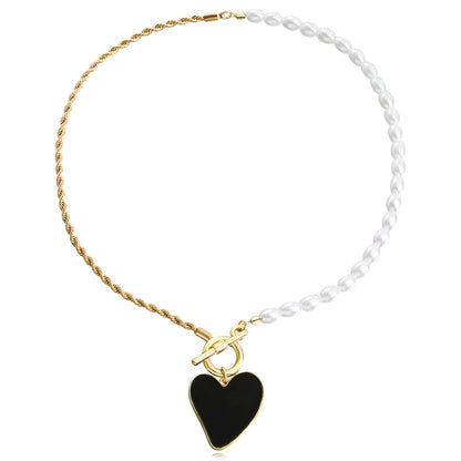 Jewelry trendy stitching half pearl twist chain black love mother-of-pearl necklace female sweater chain