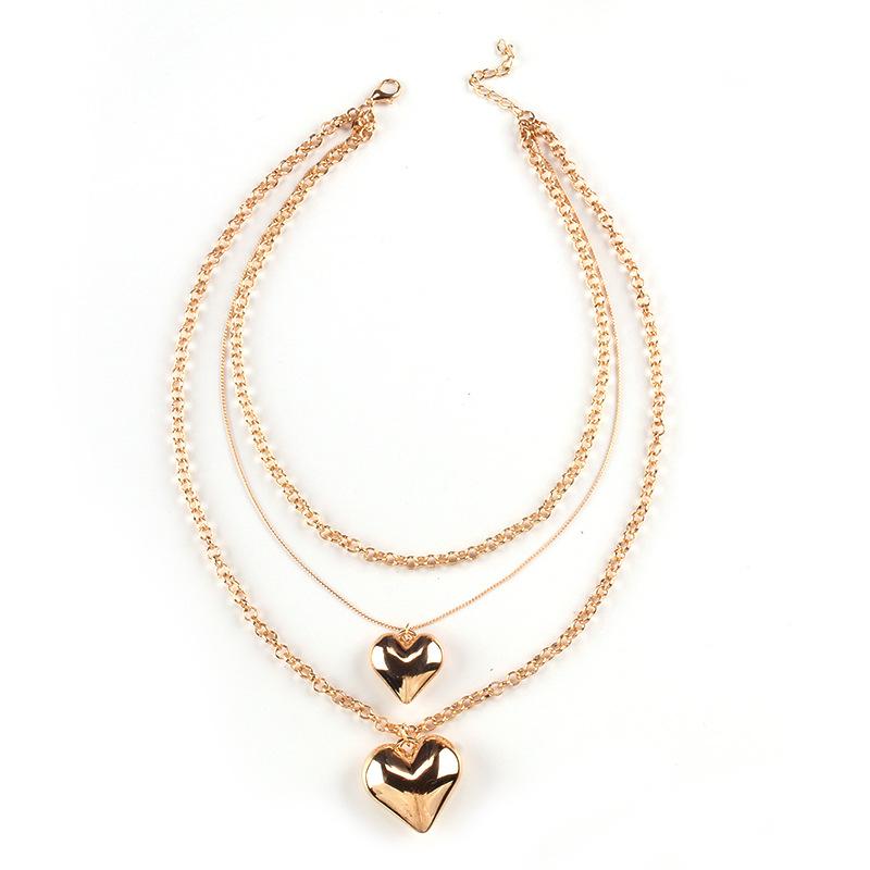 Jewelry Fashion Glossy Three-dimensional Love Pendant Earrings Necklace Women's Multi-layer Chain Peach Heart Necklace