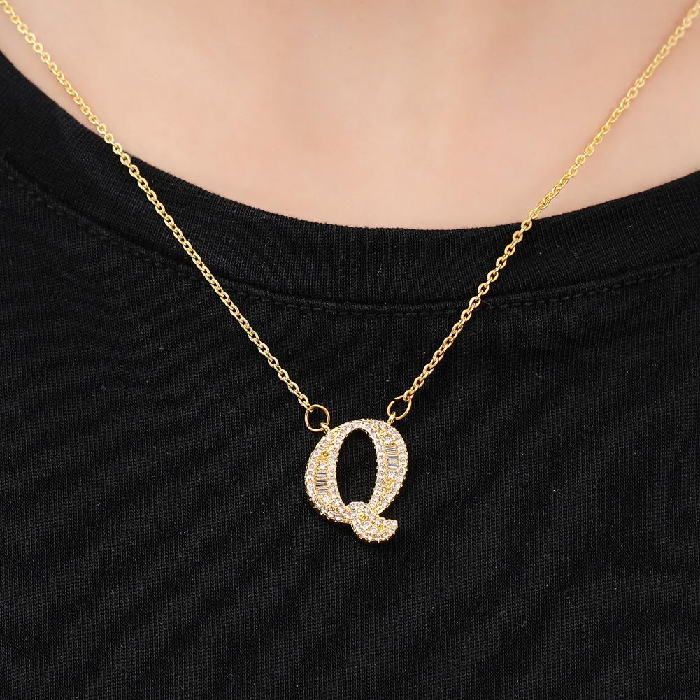 26 letter item jewelry wife's romantic travel copper micro-inlaid pendant Xie Na with the same style of personalized necklace jewelry