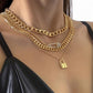 Jewelry Hip Hop Trend Diamond Pin Lock Necklace Female Simple Metal Chain Clavicle Necklace