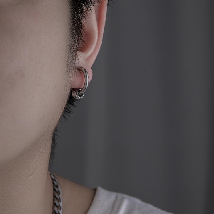 Men's Earrings Nose Ring Ear Clip Stainless Steel Versatile Trendy Punk Earrings Ornament Simple Personality