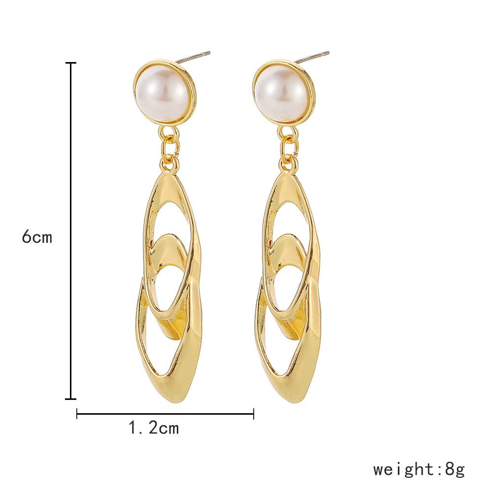 Earrings Jewelry Temperament Pearl Simple Geometric Double Oval Metal Earrings Advanced Sense Versatile Earrings