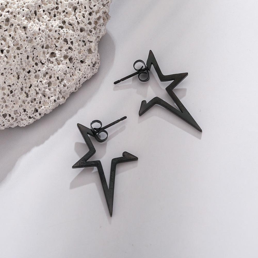 Men's Personality Simple and Versatile Stainless Steel Punk Irregular Pentagram Stud Earrings Earrings Earrings