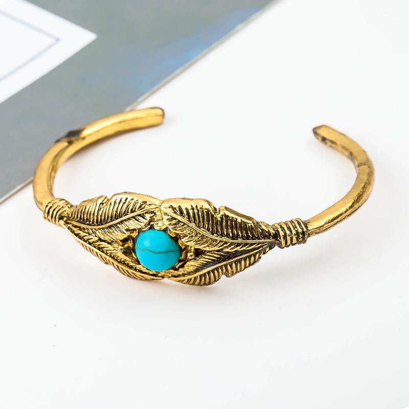 Vintage Turquoise Feather Leaf Cuff Bracelet