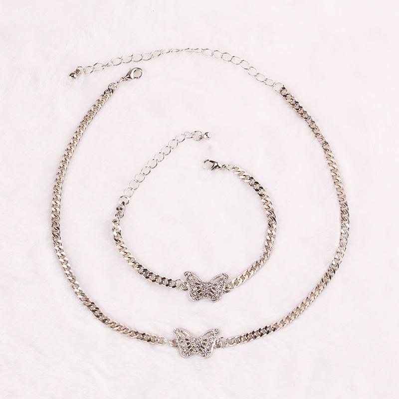 Simple personality alloy flash diamond butterfly collarbone chain punk hip-hop flash diamond butterfly bracelet