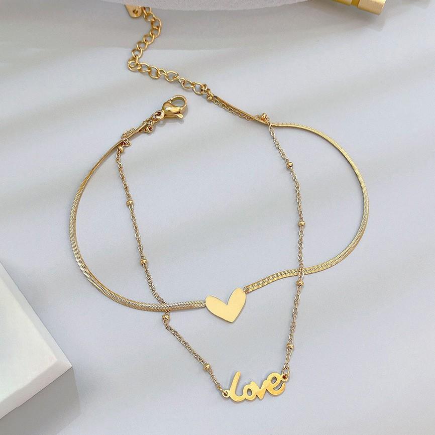 Double-layer high-quality anklet female ins net red does not fade foot rope letter love anklet