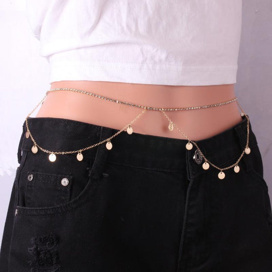 Sexy popular metal sequin waist chain female hip-hop simple ins tassel diamond claw chain body chain