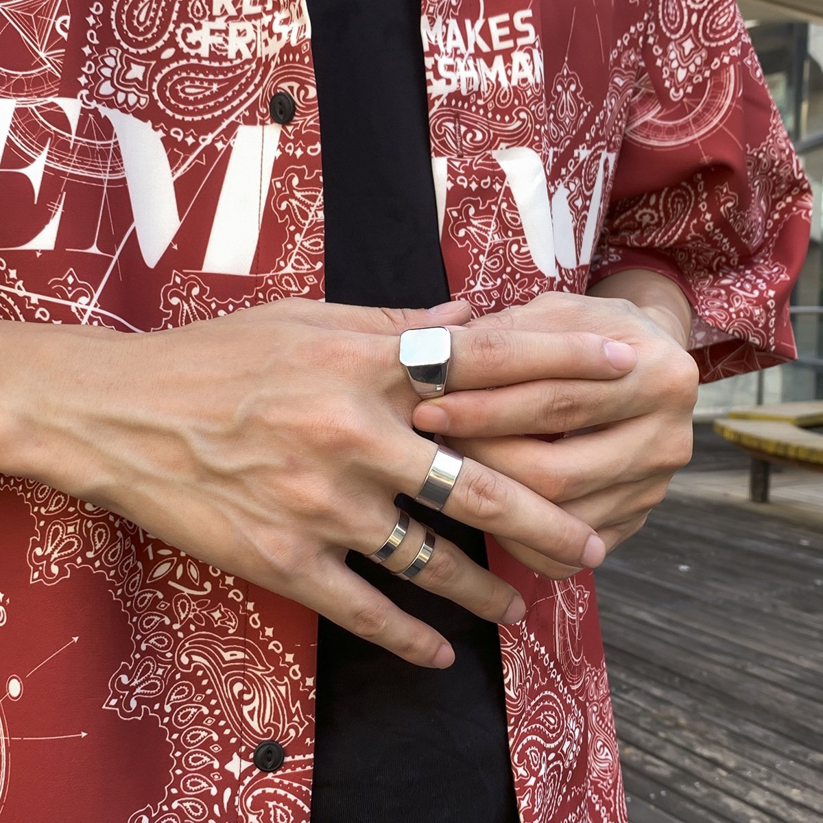 Hip Hop Trend Metal Glossy Men's Ring Set Fashion Retro Design Sensitive Ring Ring
