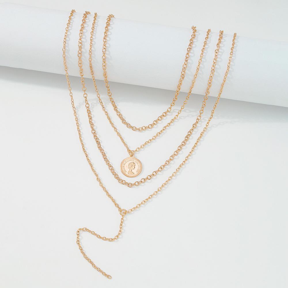 N9687 creative multi-layer necklace niche design simple necklace portrait pendant retro necklace female