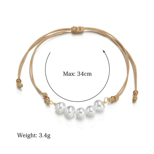 Accessories Fashion Pearl Anklet Vintage Wax Rope Braided Foot Jewelry