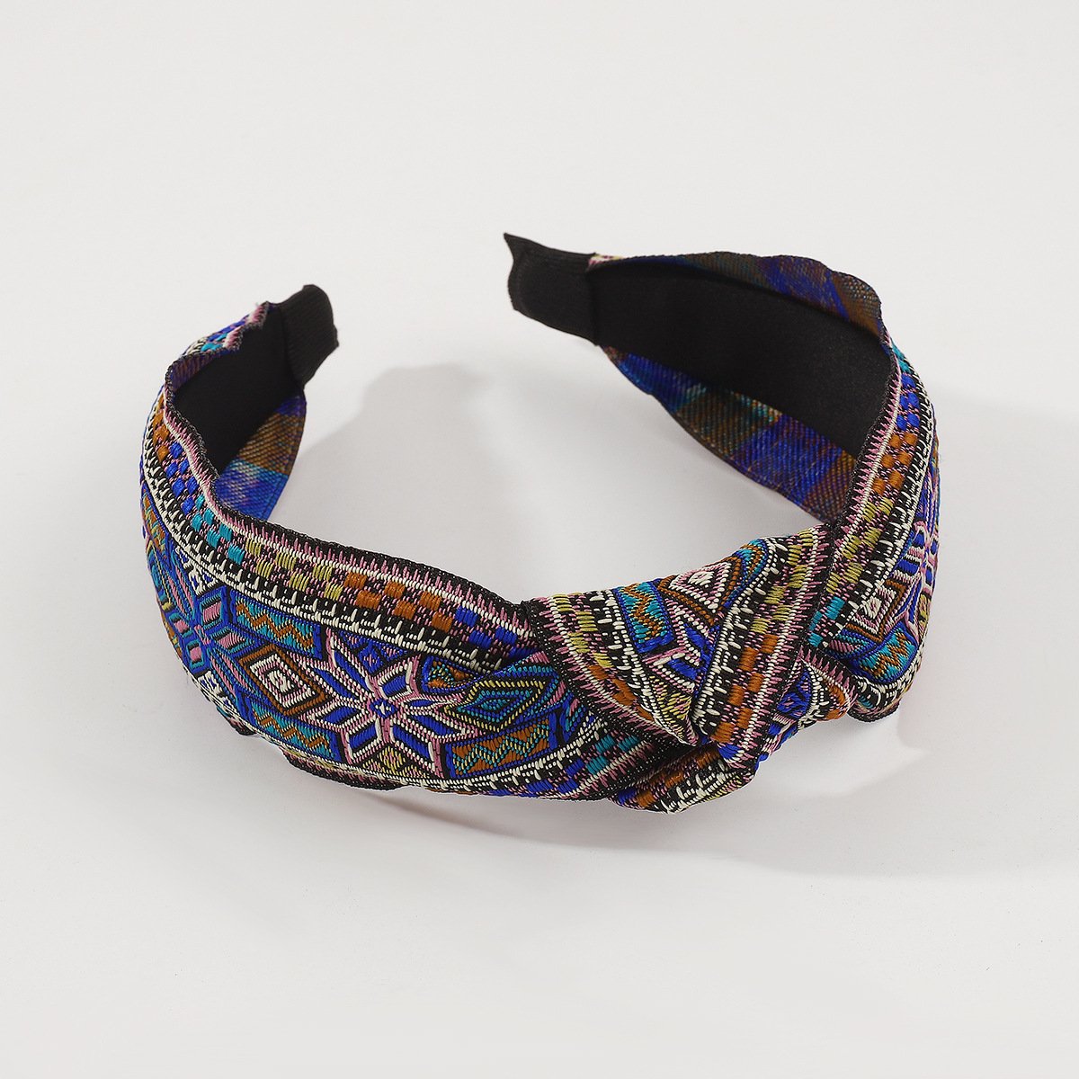F443 Fashion Ethnic Embroidered Headband Retro Trendy Knotted Geometric Headband Exaggerated Colorful Hair Accessories