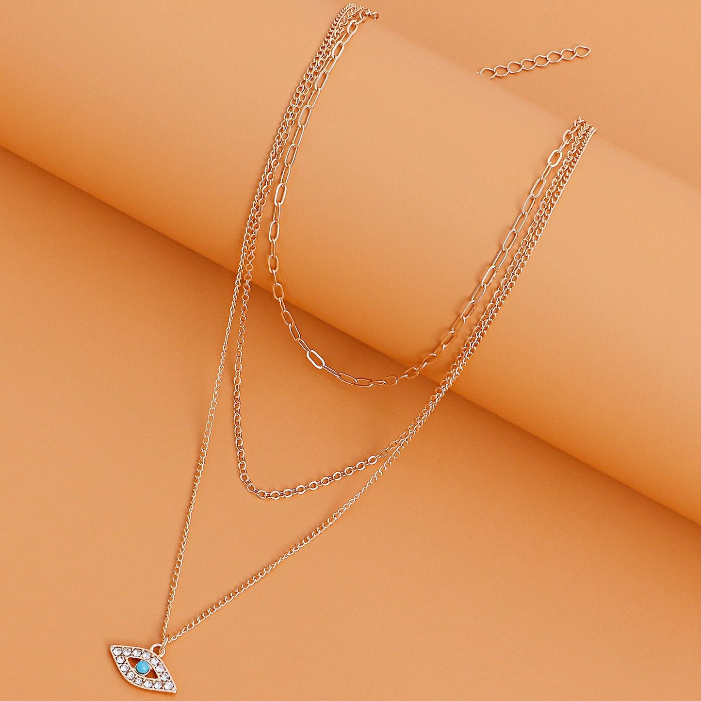 Jewelry fashion multi-layer fine chain diamond blue devil's eye pendant necklace female ins necklace