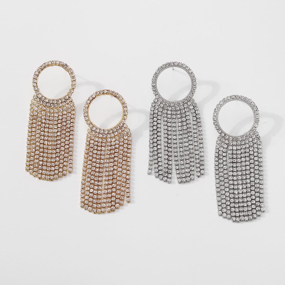 E1131 Tassel Full Diamond Earrings Fashion Retro Personality Earrings Alloy Creative Long Earrings