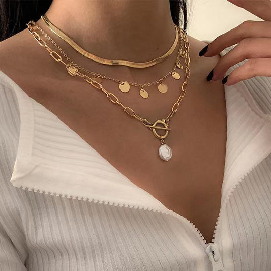 Jewelry Simple Retro Geometric Snake Bone Chain Necklace Feminine Sexy Disc OT Buckle Necklace
