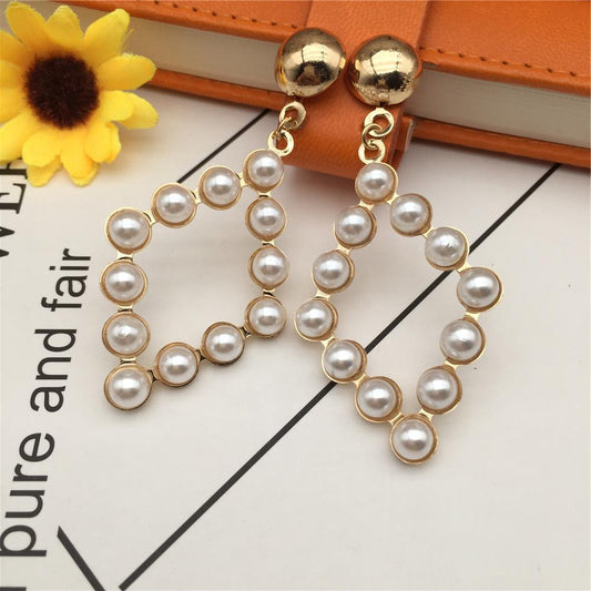 Pearl Geometric Love Stud Earrings Popular Exaggerated Earrings Street Stall Jewelry