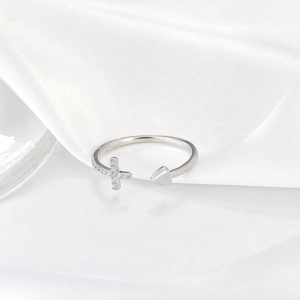 Creative Diamond Open Cross Ring Simple Love Index Finger Ring Valentine's Day Gift