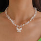 N9967 Net Red Necklace Female Xiaoxiang Retro Contrast Color Collarbone Necklace Imitation Pearl Butterfly Beaded Necklace