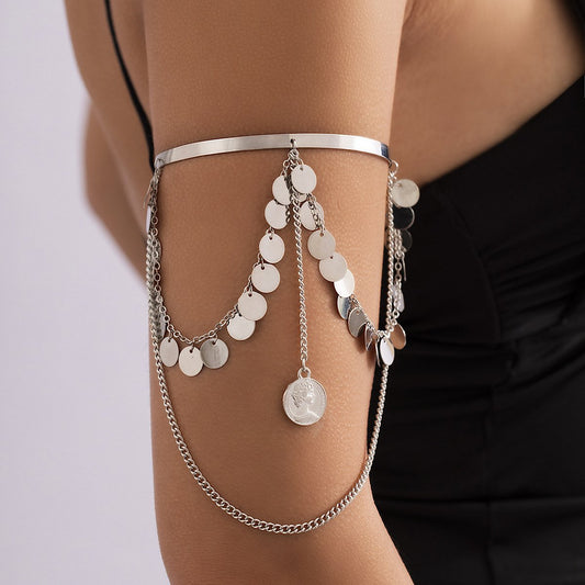 Jewelry opening metal chain bracelet retro portrait sequin U-shaped tassel arm bracelet bracelet female