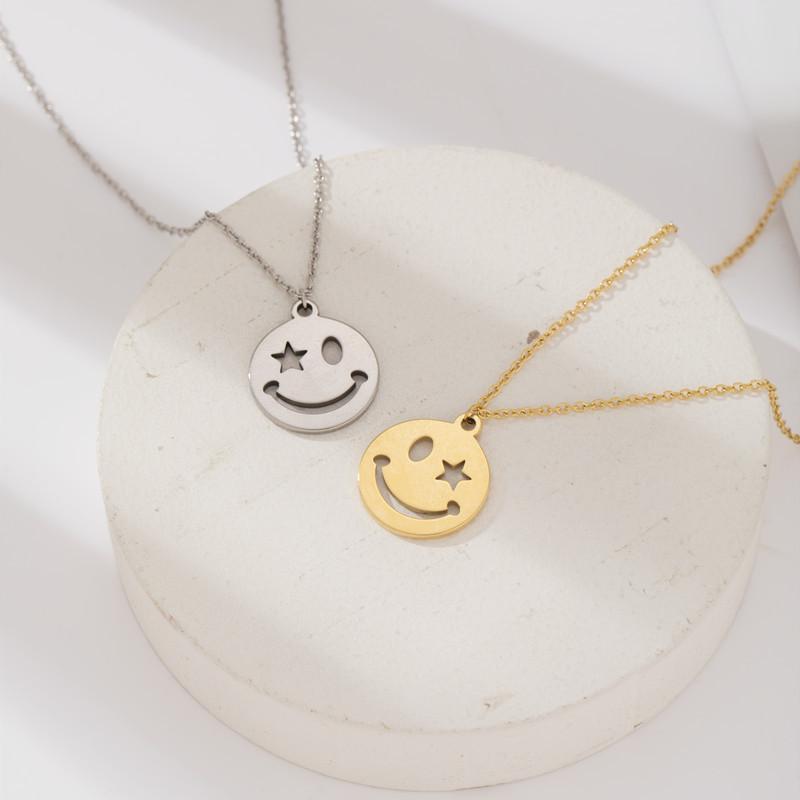 Titanium steel hip-hop smiley face necklace female simple personality asymmetrical smiley face clavicle chain