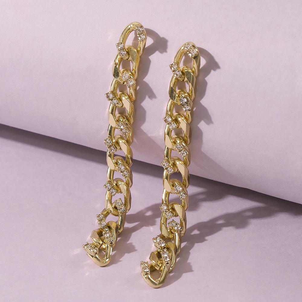 E8677 Temperament Long Earrings Metal Chain Diamond Earrings Personality Hip Hop Cold Fashion Earrings